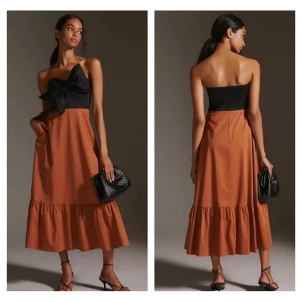 Hutch Colorblock Bow Tie Maxi Dress in Brown and Black, Size 0